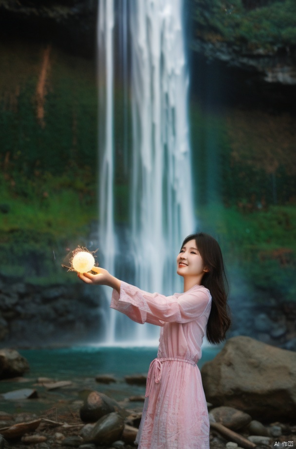  enchanting fantasy world, young Asian sorceress conjuring magical energy orbs, surrounded by mystical floating crystals and vibrant flora, a cascading waterfall in the background, a shimmering ethereal glow illuminating the scene, captured with a Sony A7III camera, 50mm lens, creating a sense of wonder and magic, composition focusing on the sorceress’s intricate gestures and spellcasting, in a style inspired by concept art for fantasy games, Asian girl, poakl ggll girl, ((poakl))