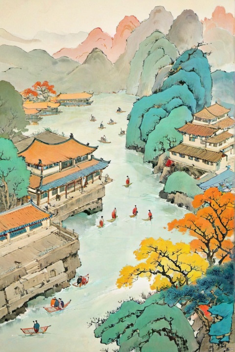  guofeng,illustration,masterpiece,traditional Chinese painting,colorful,scenery, uncleview
