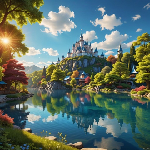  blue sky, Fantasy Park



,Lakes,

(wonderland:1
),
Adequate sunlight,reflection, true light and shadow, perfect lighting,
no humans,Realistic, 
Overlooking,
Representative,boutique, Masterpiece, Intricate, 
High Quality, Best Quality, 
Ultra HD,high res, 
Full Detail,

,Authenticity,
Take photos,

﻿