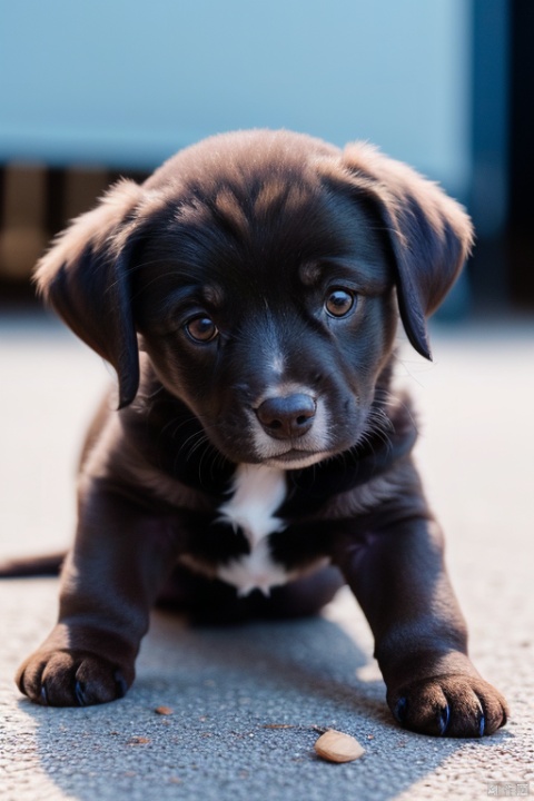 Hyperdetailed Photography,a brown puppy lies on the ground and looks at the audience, happy, very cute, close-up, professional photography,