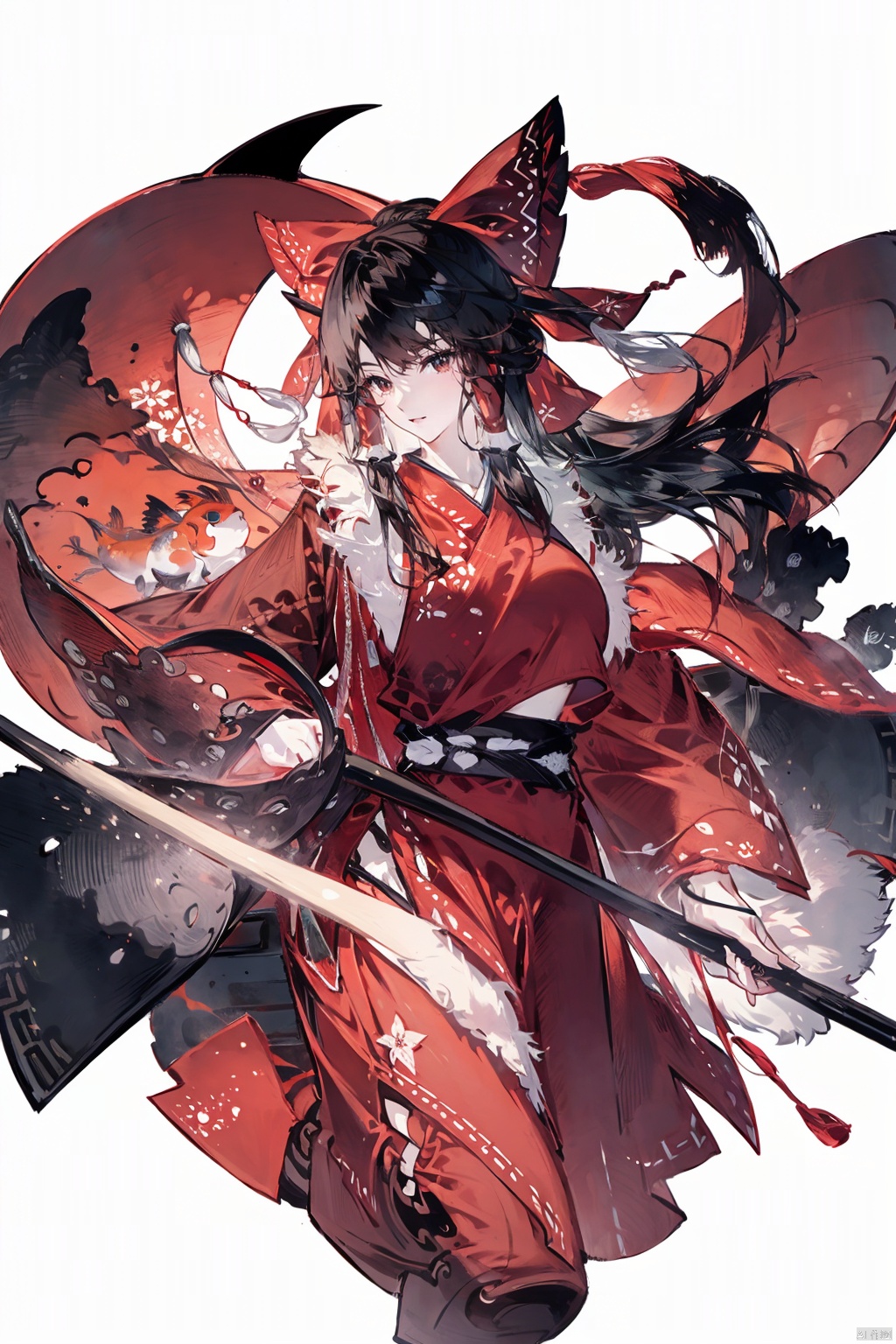  Hakurei Reimu,hanfu,koi,tachi-e,white background, zydink