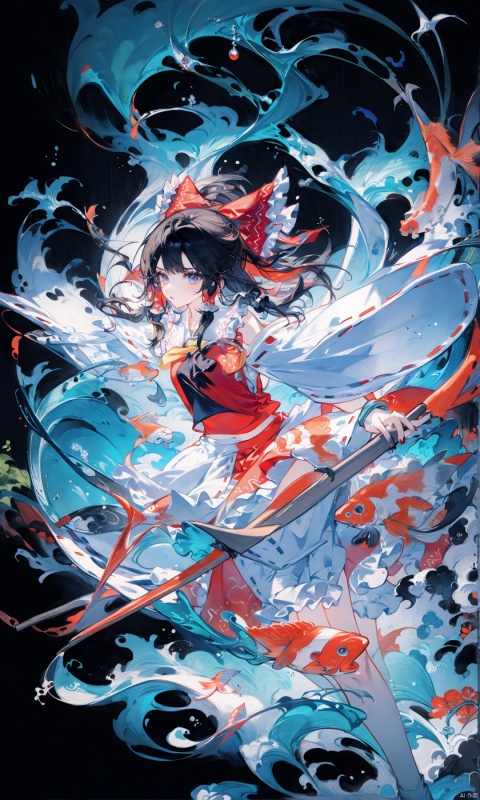  Hakurei Reimu,hanfu,koi,tachi-e,zydink,Looking sideways at the camera,blank background,(Vertical painting), hakurei reimu,Colorfulportraits,smile,全身像,sprite sheet,tachi