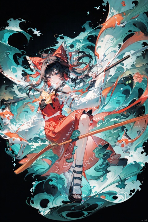  Hakurei Reimu,hanfu,koi,tachi-e,zydink,Looking sideways at the camera,blank background,(Vertical painting), hakurei reimu, Colorful portraits