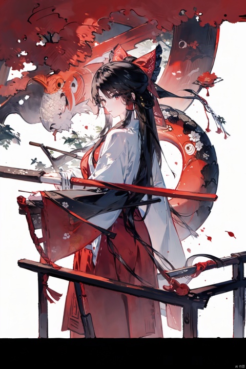  Hakurei Reimu,hanfu,koi,tachi-e,white background, zydink