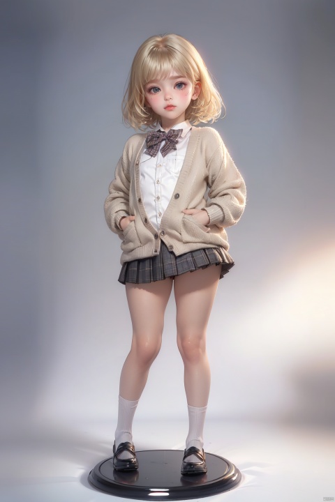  Masterpiece, best quality, soft lighting, Simple background, (H. R. Giger:1.4), (child:1.5), (shiny_skin:1.5), full body, plump body, elegant posture, (small breasts, pussy, thick thighs), blonde hair, (blush), (Schoolgirl-inspired, dress, plaid skirt, cardigan),