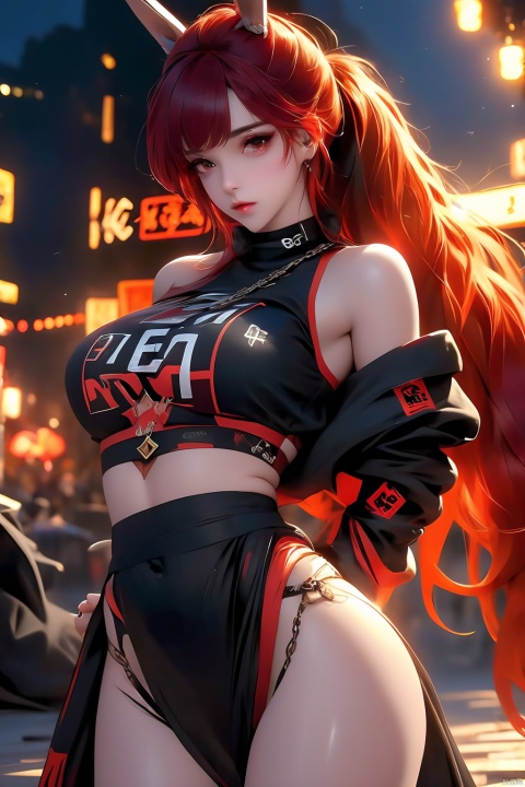 1girl, solo, long hair, looking at viewer, open mouth, red eyes, hair between eyes, bare shoulders, weapon, red hair, horns, teeth, armor, hair over one eye, torn clothes, chain, fire, black background, claws, breastplate
 illustration, best quality, ultra-detailed, super detailed skin,cute, lovely, extremely detailed,8K,solo,1girl, detailed background,urban, 💫,⭐️,🌟,✨,night,dynamic angle,beautiful eyes,blash,smile,(streetwear:1.5),street style ,(emphasis splatter ),splatter,graffiti,spraycan,❤️,motion,navel,(croptop:0.8),(ear piercing:0.7),two-tone hair color,(cool),(HDR:1),wind
,(jitome:1.2),perfect hand,active,RETRO ART STYLE, NEON_POP ART STYLE, ART STYLE, hands behind back