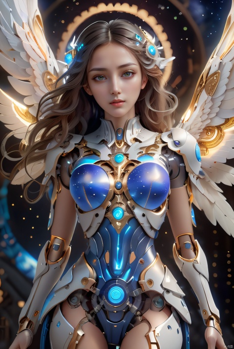 ((best quality)),(ultra high res),a goddess,mech goddess,Finely detailed beautiful eyes and detailed face,flowing hair,holy wings,Perfect female body,Bare legs,starry_sky,Surrealism,Celestial patterns,Sense of cosmic connection,virtualization engine,Extremely detailed,8k,Masterpiece,