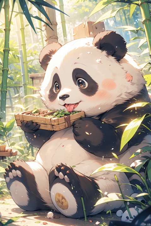  cute,no humans, bamboo,Bamboo forest, solo,panda, open mouth, blush, sitting, smile, outdoors, blurry, holding, tongue, brown eyes, day, cute,(panda:1.2), Face Score, bailing_monster,1 Panda,full body, (masterpiece, photo realism) (best quality) (dramatic lighting) (clear focus), exposure mixing,defocus, not looking at the camera, dynamic action style, depth of field, (hdr: 1.4), high contrast, advanced sense, Dark green tones, (movie, green and white: 0.85), (soft colors, dim colors, soothing tones: 1.3), 