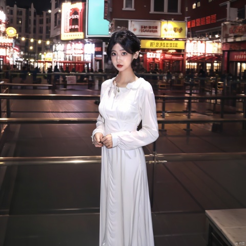  1girl,glamor,fair_skin,black hair,white dress,standing,