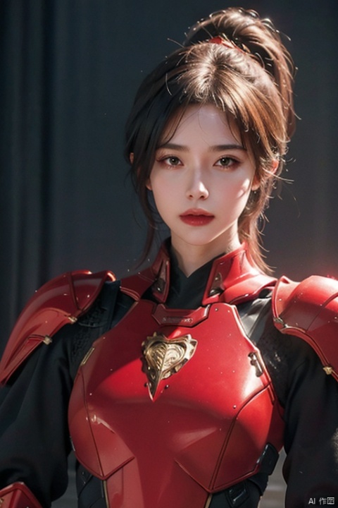  1 girl, science fiction armor,red armor,half body,