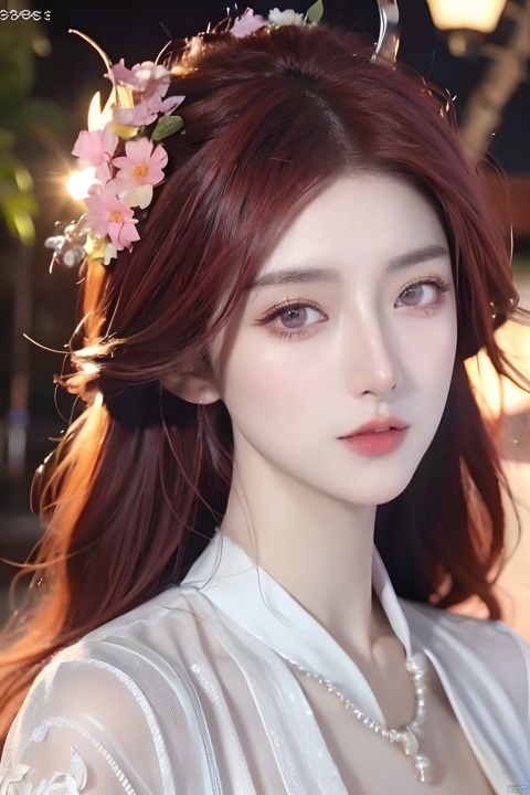  ,ulzzang-6500-v1.1,(raw photo:1.2),((photorealistic:1.4))best quality ,masterpiece, illustration, an extremely delicate and beautiful, extremely detailed ,CG ,unity ,8k wallpaper, Amazing, finely detail, masterpiece,best quality,official art,extremely detailed CG unity 8k wallpaper,absurdres, incredibly absurdres, huge filesize, ultra-detailed, highres, extremely detailed,beautiful detailed girl, extremely detailed eyes and face, beautiful detailed eyes,light on face,cinematic lighting,1girl,see-through,looking at viewer,outdoors, (jewelry), necklace, pink_eyes,hair_ornament, hair_flower, ronron