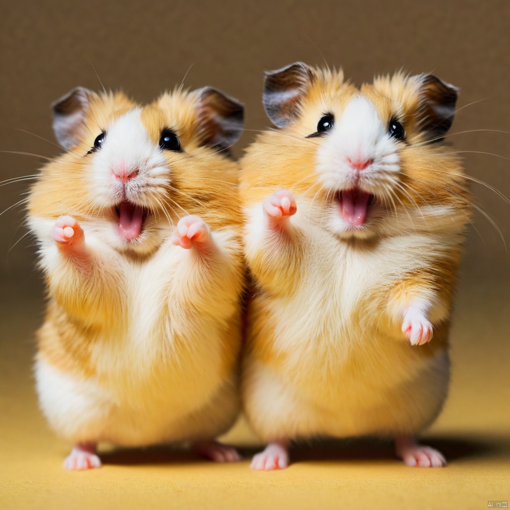 by Arthur Wardle and Eytan Zana and Emilia Wilk,a hamster ,BREAK,holding up two cute cats while laughing maniacally,dual wielding hamsters,depth of field,cinematic,