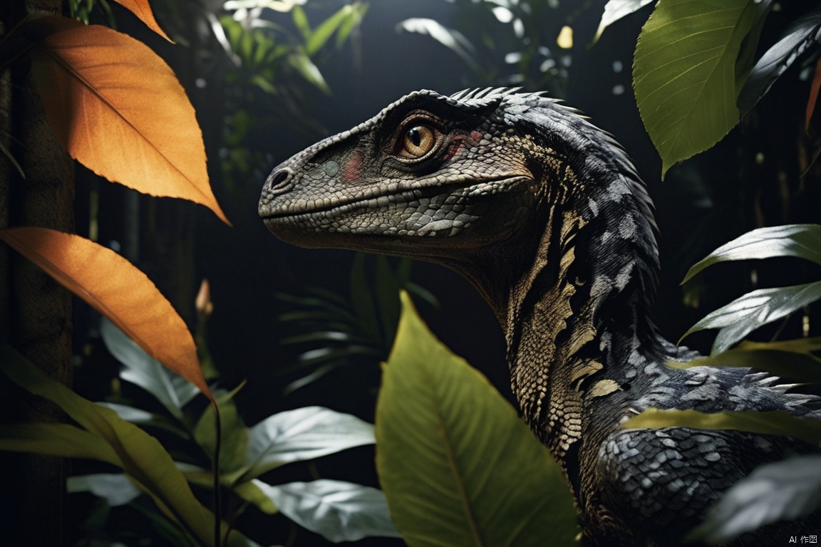  [ (by Louis Janmot:1.1) | (Yoshitaka Amano:0.9) | (Paul Henry:1.0) ], Unreal Engine, VRay,close up angle shot through leafs,a Velociraptor hides in the leafs  , dark background,flowers, Snowy, split diopter, Ultra Detailed, Fearful, Japonism Art, Dramatic spotlight, F/5, Single Color, masterpiece, digital cinematic color grading natural lighting cool shadows warm highlights soft focus actor directed 4k IMAX cinematography dolbyvision
