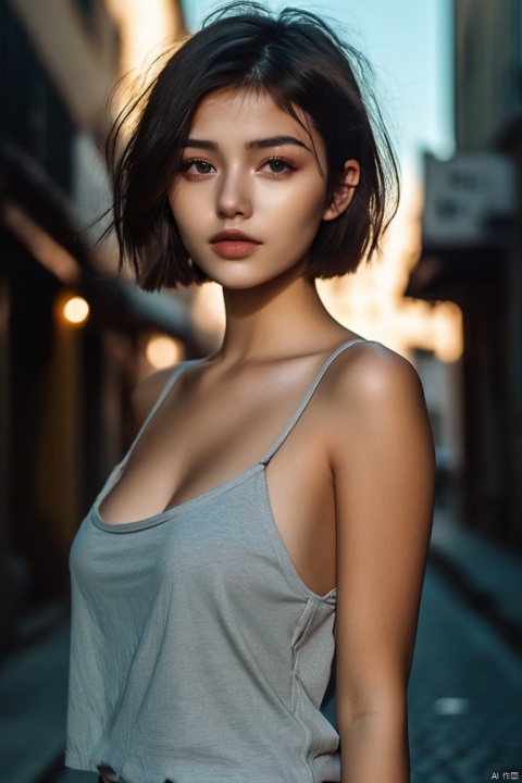  photographic of a girl, 20 years old,straight short hair, clear facial contour, upper body, looking at viewer, street, Beautiful dynamic dramatic dark moody lighting, volumetric, shadows, cinematic atmosphere, BREAK, 35mm photograph, (((grainy))), professional, 8k, highly detailed, Hasselbald 50mm lens f/1.9, cgart_mayfly,((((nipples out of clothes,large breasts,nsfw)))),nude,naked,nsfw,