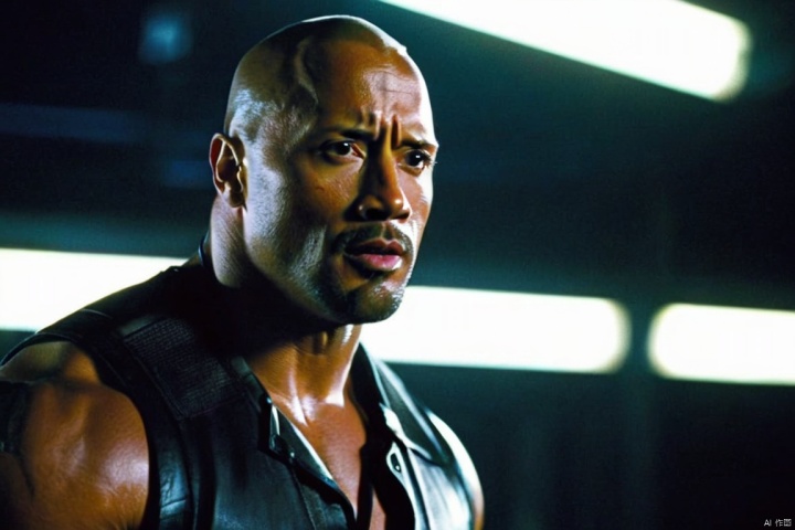 A cinematic film still of a An epic cinematic film still of Dwayne Johnson in the movie Blade