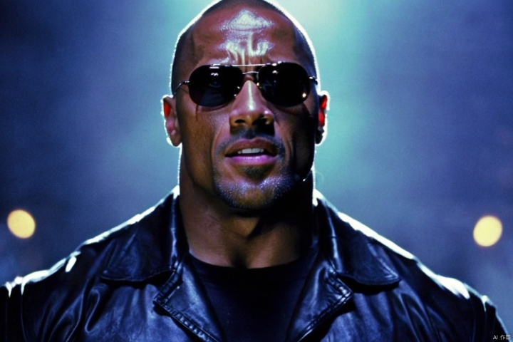 A cinematic film still of a An epic cinematic film still of Dwayne Johnson in the movie Blade