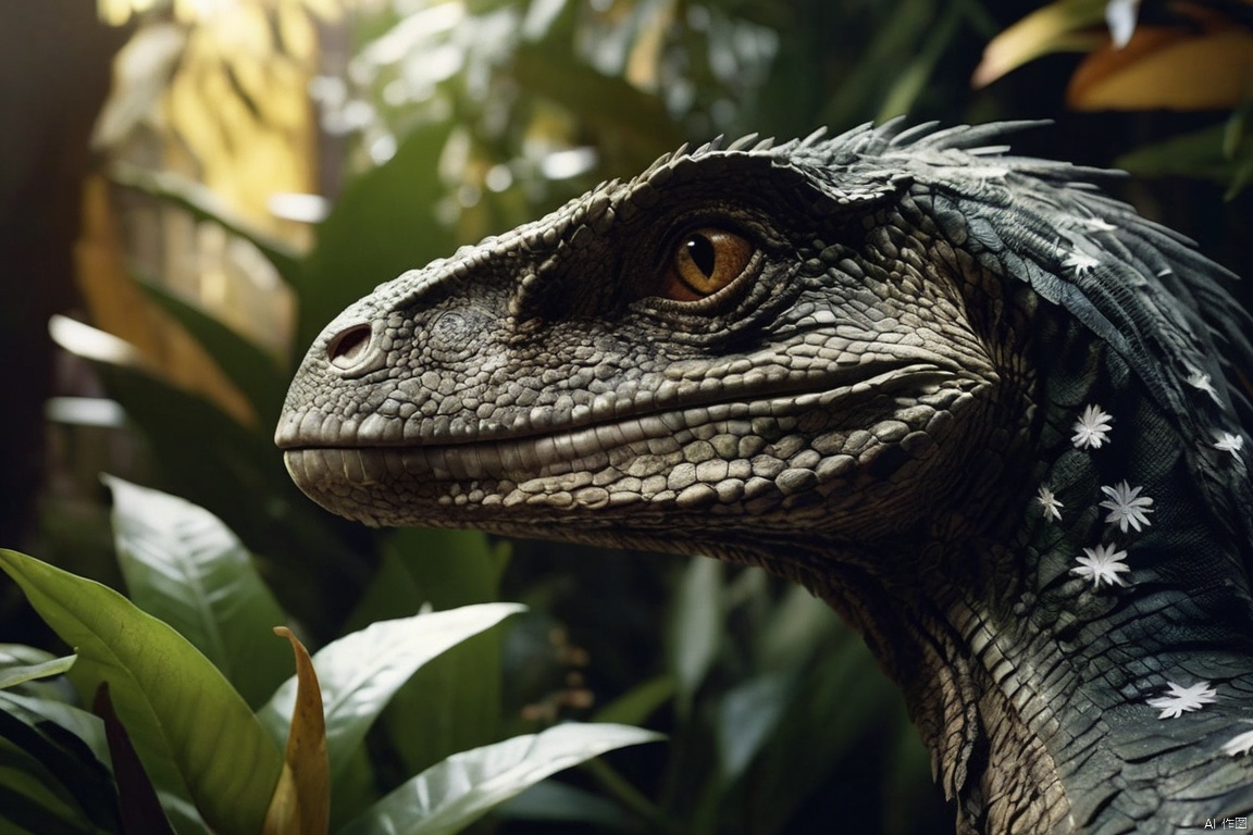  [ (by Louis Janmot:1.1) | (Yoshitaka Amano:0.9) | (Paul Henry:1.0) ], Unreal Engine, VRay,close up angle shot through leafs,a Velociraptor hides in the leafs ,sharp teeth, warm background,flowers, Snowy, split diopter, Ultra Detailed, Fearful, Japonism Art, Dramatic spotlight, F/5, Single Color, masterpiece, digital cinematic color grading natural lighting cool shadows warm highlights soft focus actor directed 4k IMAX cinematography dolbyvision
