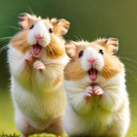 by Arthur Wardle and Eytan Zana and Emilia Wilk,a hamster ,BREAK,holding up two cute cats while laughing maniacally,dual wielding hamsters,depth of field,cinematic,