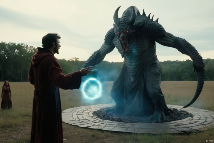  screenshot of A summoner calling forth a demonic creature from a magical circle., directed by directors cinemastyles,cinimatic,from a movie,movie still,

﻿
