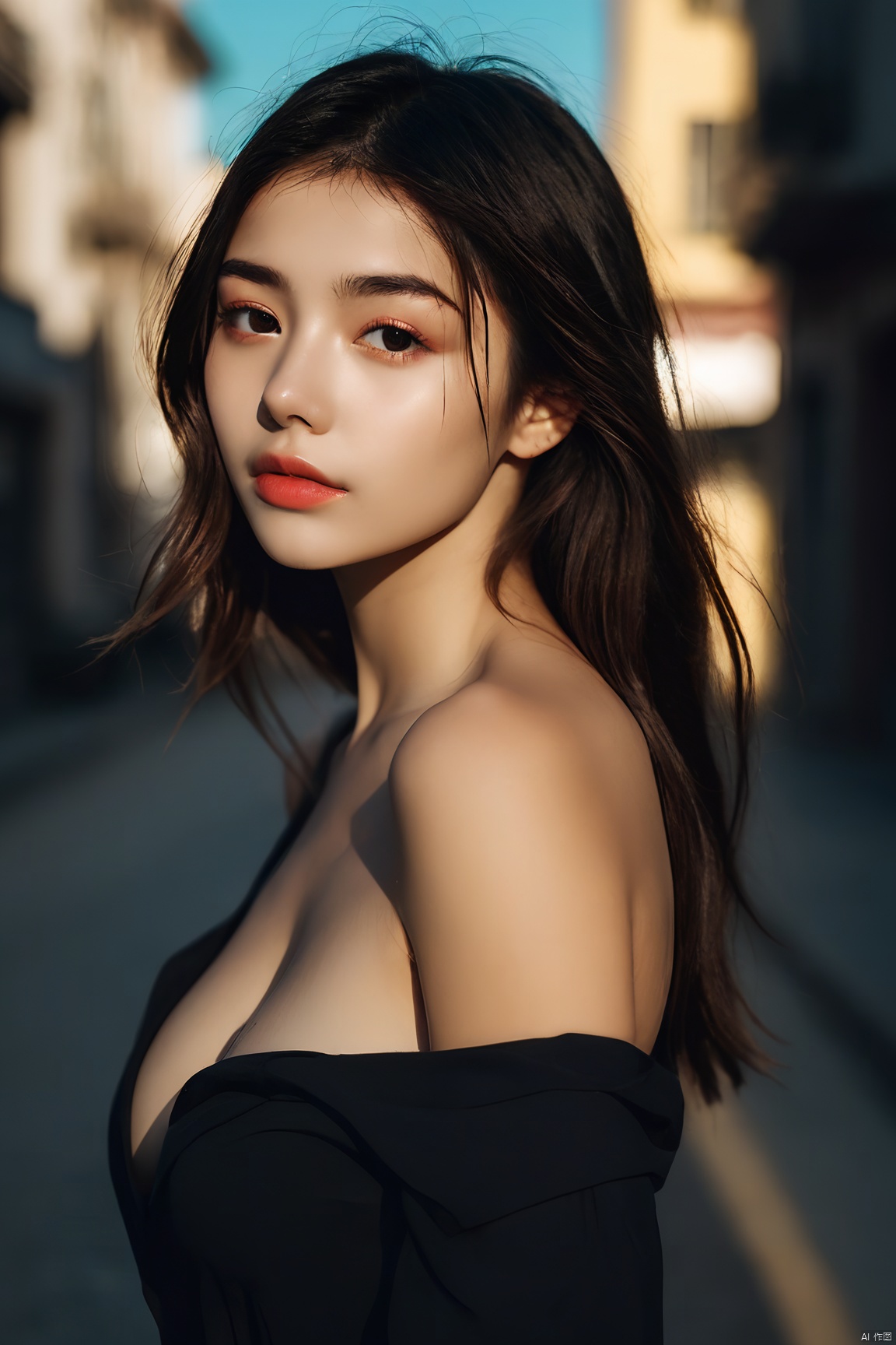  photographic of a girl, 20 years old, clear facial contour, upper body, looking at viewer, street, Beautiful dynamic dramatic dark moody lighting, volumetric, shadows, cinematic atmosphere, BREAK, 35mm photograph, (((grainy))), professional, 8k, highly detailed, Hasselbald 50mm lens f/1.9, cgart_mayfly,((((nipples out of clothes,large breasts,nsfw))))