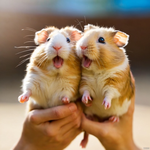  by Arthur Wardle and Eytan Zana and Emilia Wilk,a dog ,BREAK,catching a cat,BREAK,holding up two cute hamsters while laughing maniacally,dual wielding hamsters,depth of field,cinematic,