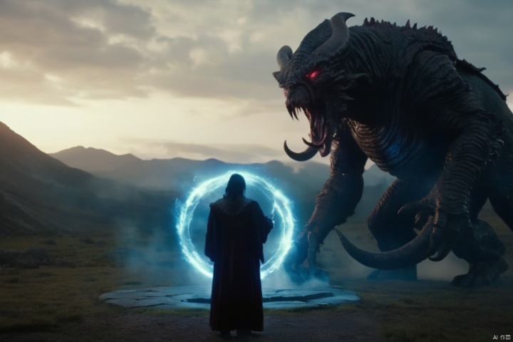  screenshot of A summoner calling forth a demonic creature from a magical circle., directed by directors cinemastyles,cinimatic,from a movie,movie still,

﻿
