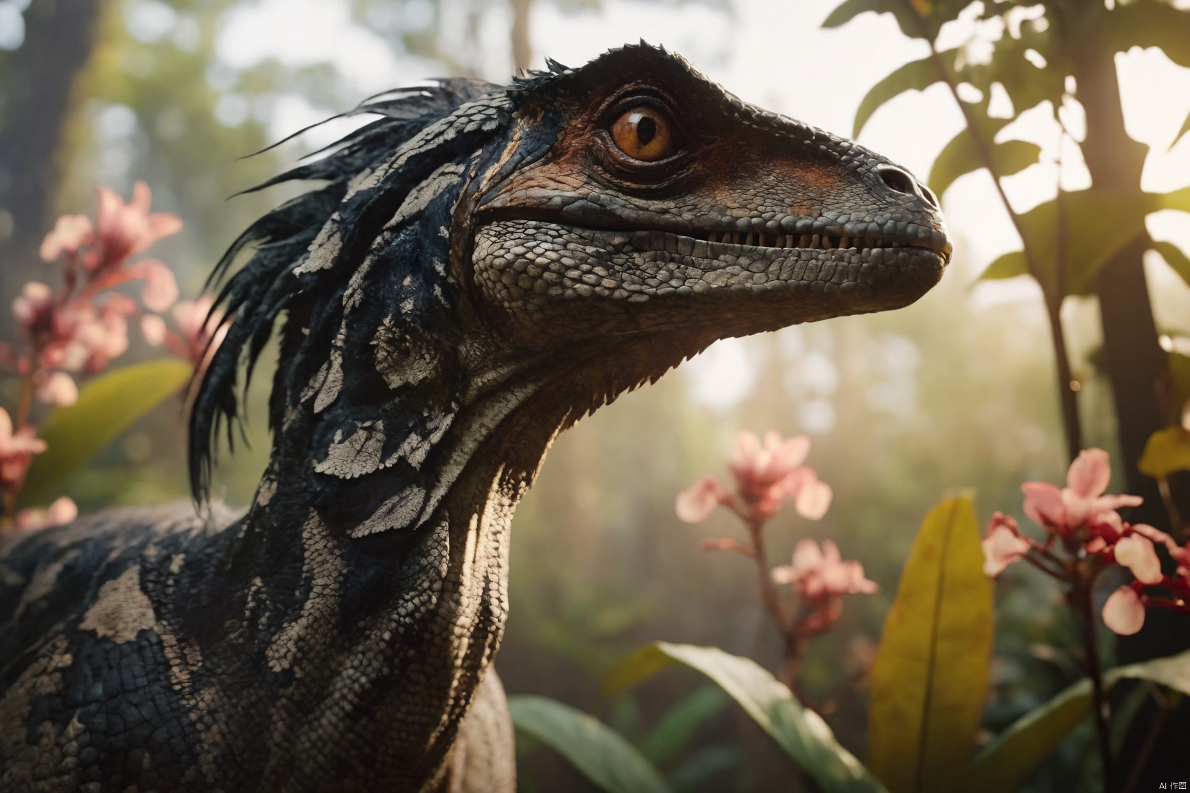  [ (by Louis Janmot:1.1) | (Yoshitaka Amano:0.9) | (Paul Henry:1.0) ], Unreal Engine, VRay,close up angle shot through leafs,blur, Delicate Evil (Velociraptor:1.2) , warm background, Cossack flowers, Snowy, split diopter, Ultra Detailed, Fearful, Japonism Art, Dramatic spotlight, F/5, Single Color, masterpiece, digital cinematic color grading natural lighting cool shadows warm highlights soft focus actor directed 4k IMAX cinematography dolbyvision
