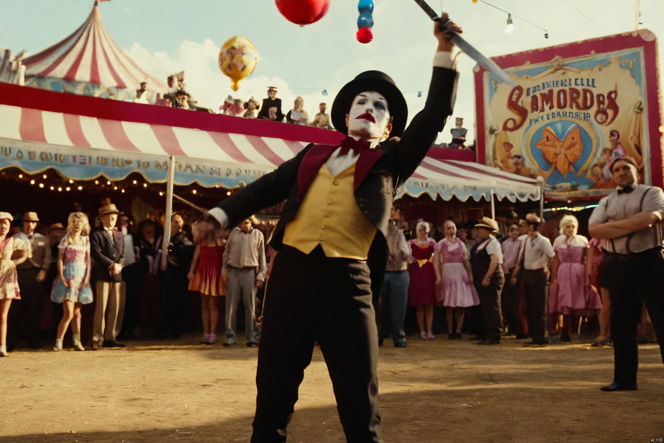  POV of , directed by directors cinemastyles, A sword swallower thrilling a crowd at a carnival sideshow.
