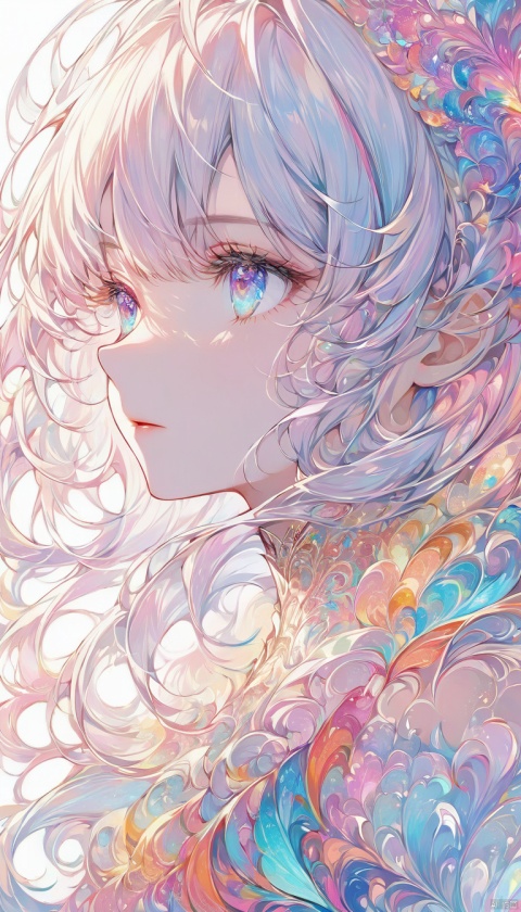 Official art, 8k wallpaper, super detailed, beautiful and beautiful, masterpiece, best quality, (fractal art: 1.3), lines, illustration, 1 girl head, white background, very detailed, bright colors, romanticism, mtianmei