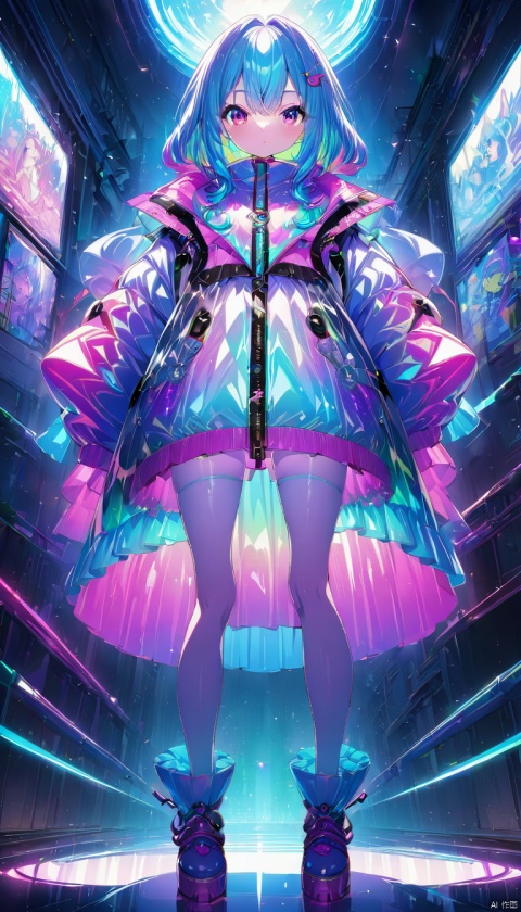 3D IP\(hubgstyle)\, professional 3d model of hubggirl, anime artwork pixar,3d style, good shine, OC rendering, highly detailed, volumetric, dramatic lighting, transparent color PVC clothing, transparent color vinyl clothing, prismatic, holographic, chromatic aberration, fashion illustration, masterpiece, girl with harajuku fashion, looking at viewer, 8k, ultra detailed, pixiv, masterpiece,best quality,super detail, anime style, key visual, vibrant, studio anime,