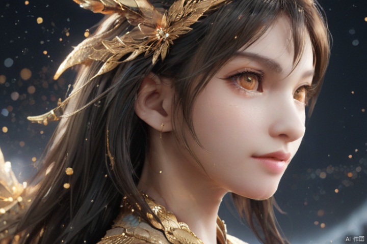  masterpiece,best quality,1girl,dragon girl, 
particles,no humans, simple background, solo, animal, from side, shining eyes,flying,eastern_dragon girl, particles,golden theme, 