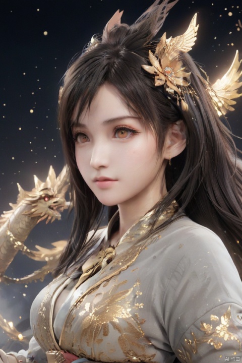  masterpiece,best quality,1girl,dragon girl, 
particles,no humans, simple background, solo, animal, shining eyes,flying,eastern_dragon girl, particles,golden theme, from above/from view