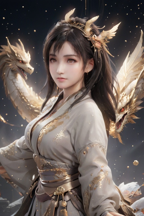  masterpiece,best quality,1girl,dragon girl, 
particles,no humans, simple background, solo, animal, shining eyes,flying,eastern_dragon girl, particles,golden theme, from above/from view