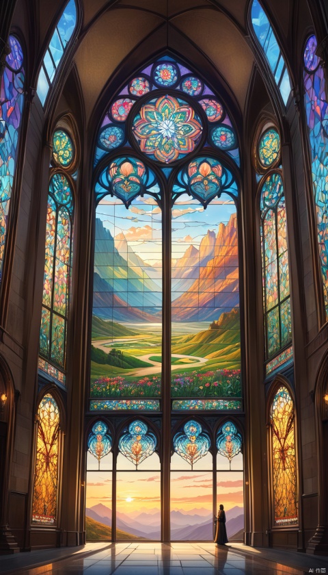(stained glass art designed by Louis Comfort Tiffany:1.1) and (Tom Fruin:1.2) , [grand Vector Art, landscape of a (Himalayan:1.1) , Mundane and Moody, Clear skies, volumetric lighting, F/8, Velvia, concept art::16], sci-fi, plain,  made out of ral-hnycmb, surreal, romantic, dynamic dramatic beautiful full taking, enhanced quality, perfect background, unique