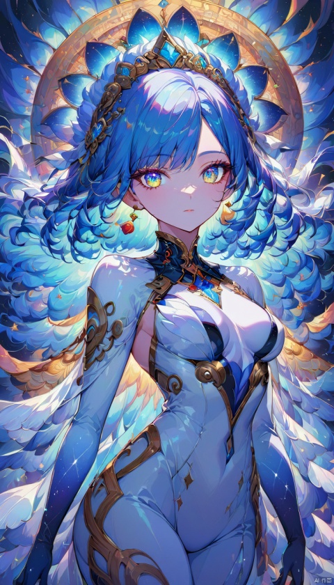 (in Kuang Hong style:1.4), (masterpiece:1.2), (A female shapeshifter inspired by Mystique, her true form is a shimmering constellation of stars and nebulae only momentarily glimpsed as she shifts between her various disguises, Attire consists of a constantly morphing silhouette that reflects her current form, rendered in a kaleidoscopic style with vibrant colors and cosmic textures, wearing unique Avant-garde masterpiece attire and headdress:1.1), (illuminated by the ethereal glow of her own celestial energy, set against the backdrop of a shifting dreamscape that mirrors her transformations:1.1), (hyperdetailed:1.1), (intricate details:1.0), (Refined details:1.1), (best quality:1.1), (very stylish detailed modern haircut, mesmerizing detailed radiant face, mesmerizing detailed beautiful eyes:1.2)
