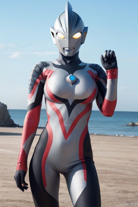 yellow eyes,ultraman,high quality,8k,suit,large_breasts,cute