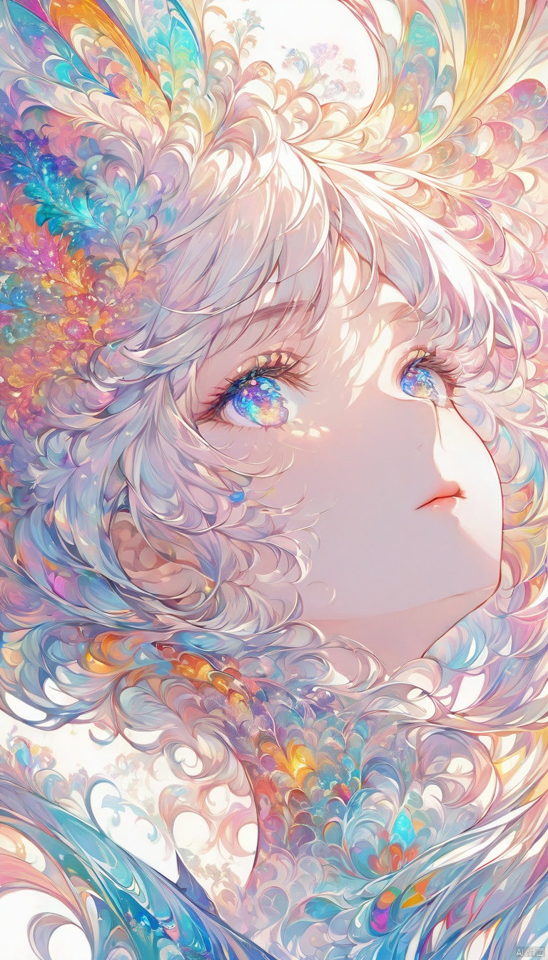 Official art, 8k wallpaper, super detailed, beautiful and beautiful, masterpiece, best quality, (fractal art: 1.3), lines, illustration, 1 girl head, white background, very detailed, bright colors, romanticism, mtianmei