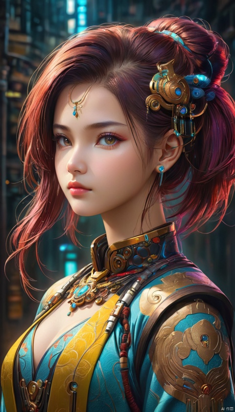 (Beautiful female, cloisonné, and the most beautiful work ever created under the supervision of Yoshitaka Amano), Detailed Textures, high quality, high resolution, high Accuracy, realism, color correction, Proper lighting settings, harmonious composition, Behance works,Young beauty spirit ,Best face ever in the world,Niji,1 girl , Cyberpunk Fantasy,Indian Model