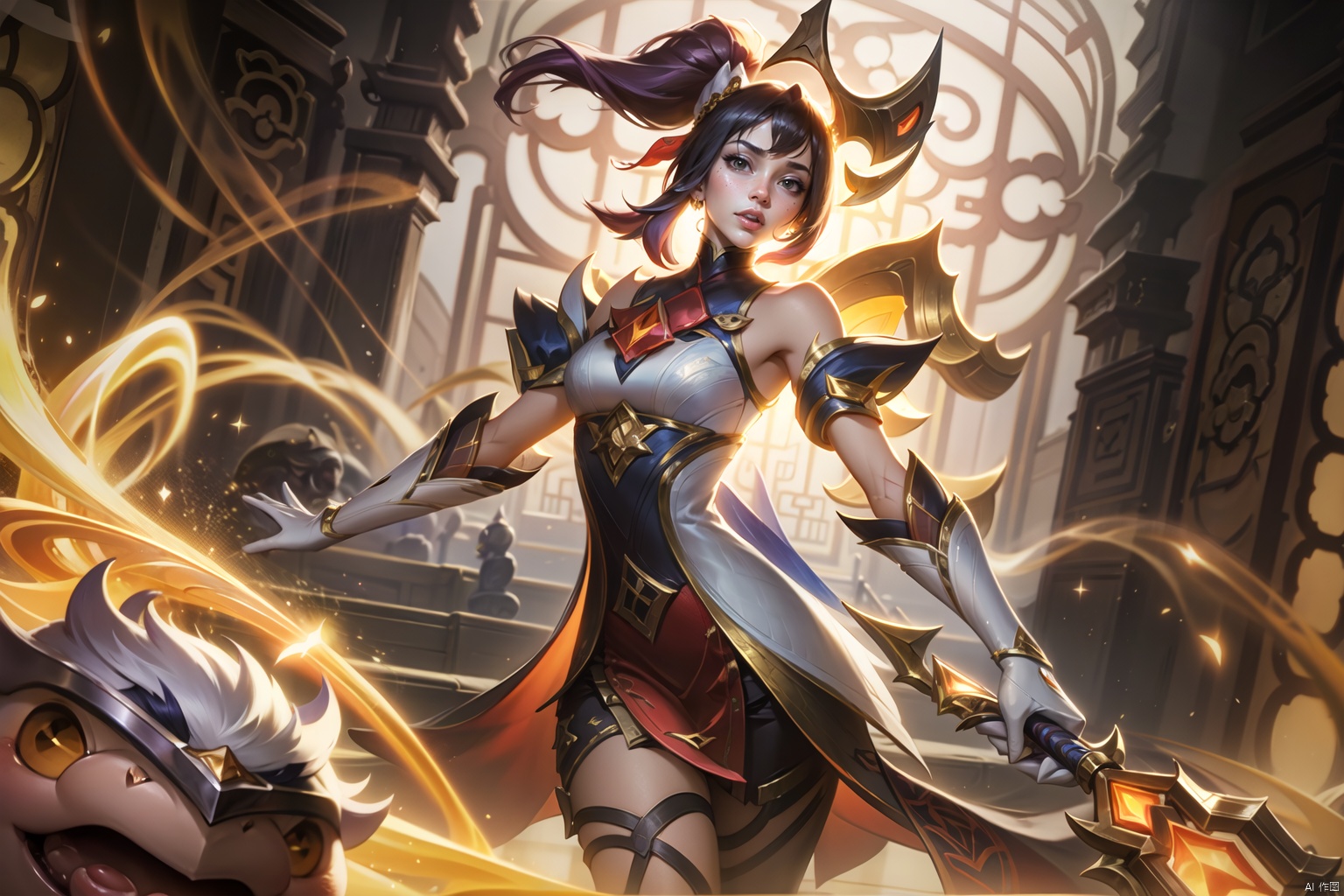  (Masterpiece,Best Quality,Top Quality),(Wide Angle Lens: 0.95),Dynamic Angle,Solo,1girl,League of Legends,Ancient Chinese Beauty with Sword,Chivalrous Woman,Assassin surrounded by Energy