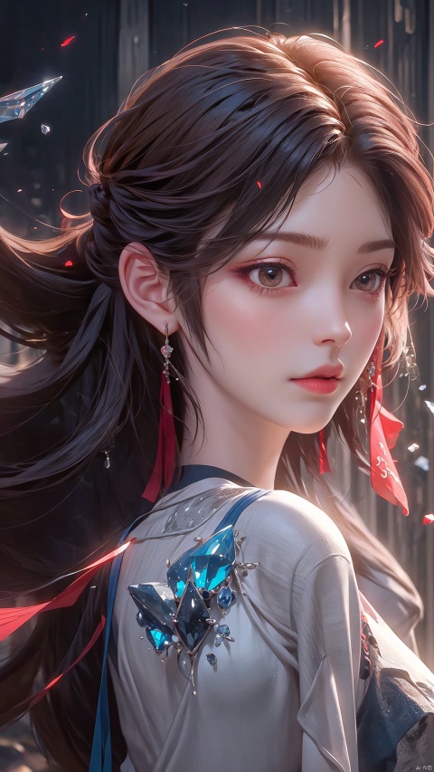  (absurdres, highres, ultra detailed),
1girl, 26yo girl,
wavy long hair, auburn hair, coral eyes, bangs, long sleeves,

finely detailed eyes and detailed face, extremely detailed CG unity 8k wallpaper, intricate details, (style-swirlmagic:1.0), looking at viewer, solo, upper body, detailed background, close up, detailed face, (gothic dark ages theme:1.1), earth themed clothes, floating in the air, glowing magical shards, surrounded by blue magical crystals, rock formations, stalactites, magical floating particles, crystal canyon background, (shallow water:0.7), epic ethereal atmosphere, updraft, HUBG_CN_illustration, 21yo girl, hle
