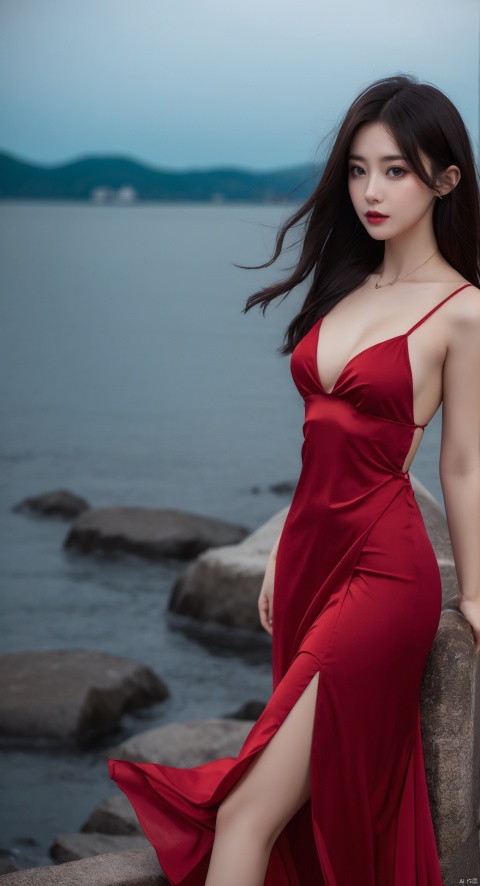  1girl,Forbidden sea,red dress,dark theme,