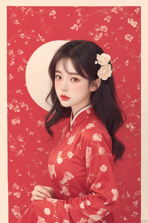  (masterpiece, best quality:1.2),(1girl:1.5),aged vintage paper,
a red pattern with white swirls ,Pencil Draw, jujingyi, 1girl, Pencil Draw, flower, (\meng ze\),bubble, Asian girl