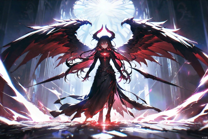 In a game CG cinematic scene, an epic showdown unfolds between the Angel of Light and the Demon of Darkness. The atmosphere is charged with conflict as energy crackles and surges between them, creating a dynamic and intense visual spectacle. The Angel, with radiant wings and a serene expression, embodies purity and righteousness, while the Demon, cloaked in shadows and with piercing red eyes, exudes malevolence and power. The lighting is cinematic, casting dramatic highlights and shadows, enhancing the tension of the confrontation. The scene is rendered in stunning 8K high definition, capturing every intricate detail of their faces and eyes, conveying the depth of emotion and determination in their gaze.