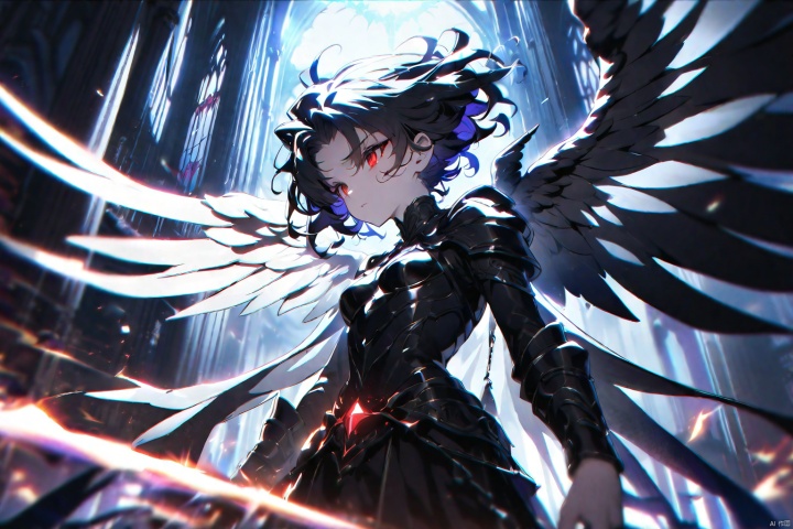 In a game CG cinematic scene, an epic showdown unfolds between the Angel of Light and the Demon of Darkness. The atmosphere is charged with conflict as energy crackles and surges between them, creating a dynamic and intense visual spectacle. The Angel, with radiant wings and a serene expression, embodies purity and righteousness, while the Demon, cloaked in shadows and with piercing red eyes, exudes malevolence and power. The lighting is cinematic, casting dramatic highlights and shadows, enhancing the tension of the confrontation. The scene is rendered in stunning 8K high definition, capturing every intricate detail of their faces and eyes, conveying the depth of emotion and determination in their gaze.