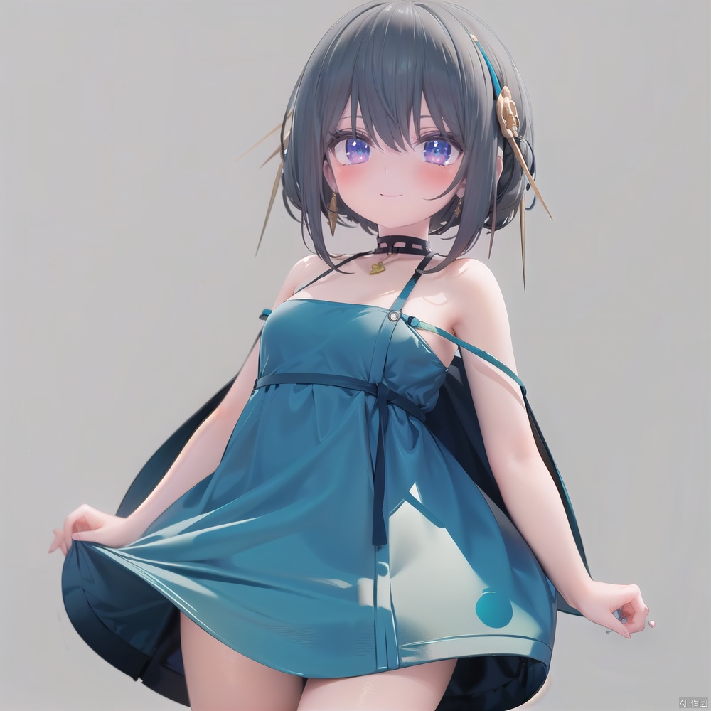 (little loli:0.8), (child:0.6), (Girlish body type), (masterpiece, best quality:1.2), solo, 1girl, looking at viewer,yifu,breasts, , simple_background, smile, closed mouth, {{{{{blue dress}}}}}, (medium breasts:0.8),