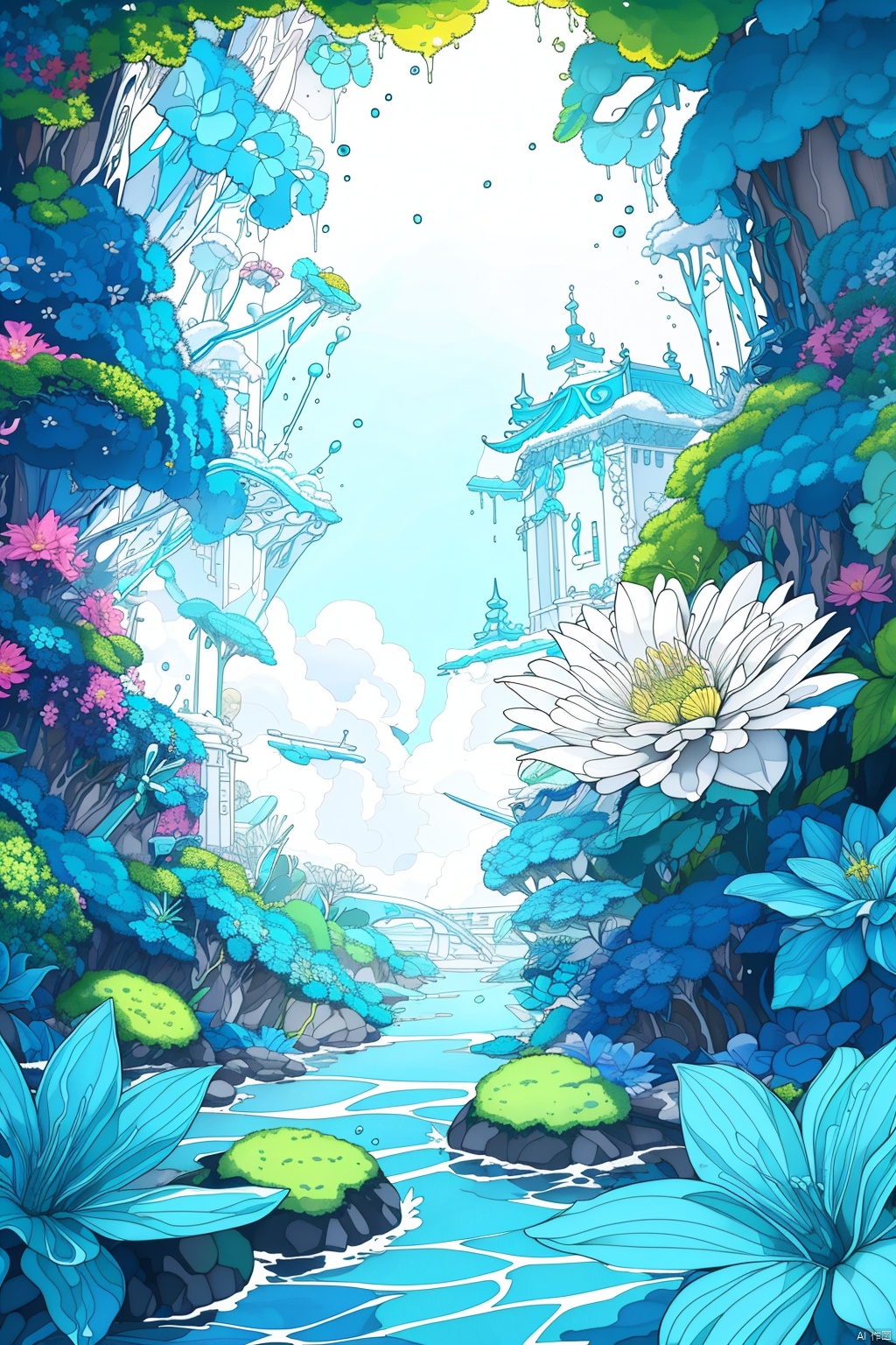  flower,water,seaspray,giantflower,水环绕
