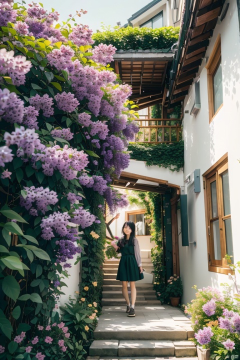 （Wisteria sinensis：1.05）,Green Building, outdoor,1girl