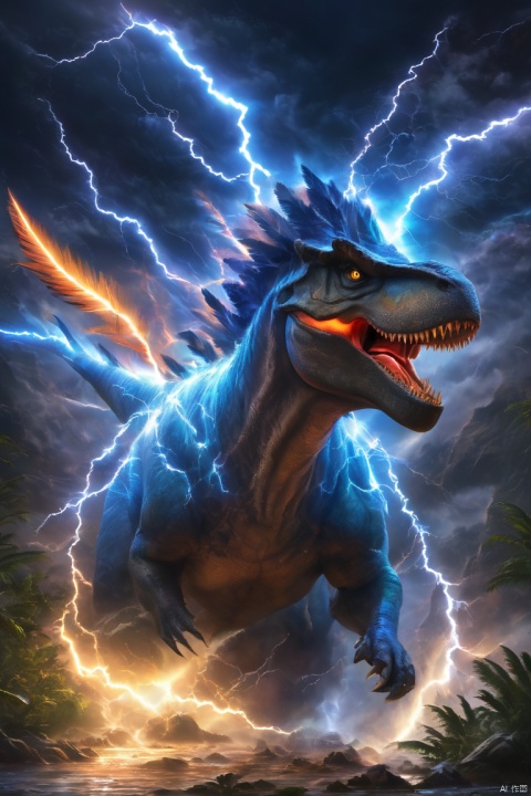  glowing eyes,

Black Dinosaur, colorful feathers, attacking humans,l thunder and lightning sweep across him, luminous eyes, water sputtering, prehistoric interpretation, ferocious predator, prehistoric reptile, ancient world, primeval creature, prehistoric epic .., ZLJ,composed of elements of thunder,thunder,electricity, oral cavity, Triceratops