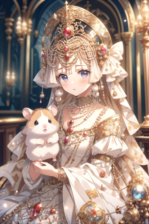  anthropomorphic hamster ,high quality , high detailed skin, pearl necklace,gem, 1girl, paopaoma