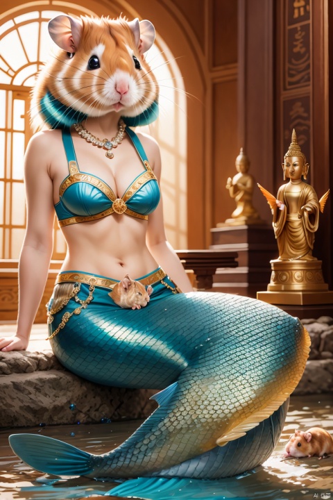  (anthropomorphic Hamster BREAK mermaid lower body), epic sense, Realistic Style, masterpiece, HD resolution, 8k wallpaper, rich details, rich colors, the art of light and shadow,Buddhism